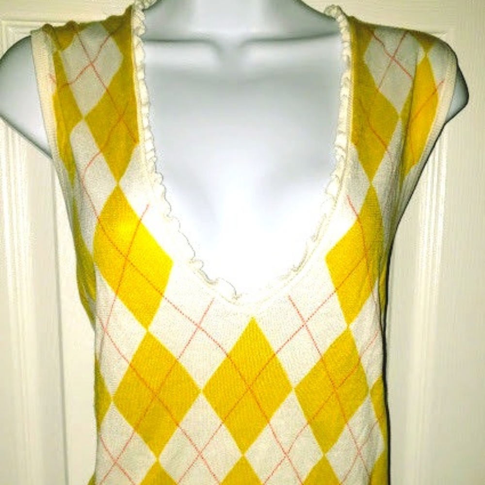 J.Crew Cream w/Gold Argyle Knit Blouse Large